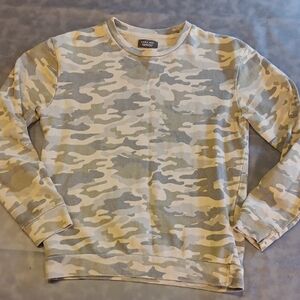 Men's Zara Beige and Gray Camouflage Crewneck Sweater Small